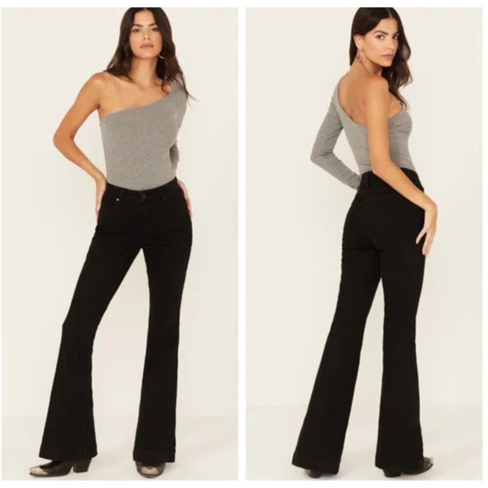 Shyanne High Rise Flare Jeans Women 34 Black Stretch Western Denim Classic Boho